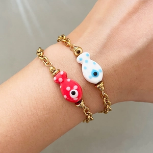 18k gold plated stainless steel bracelets featuring cute fish charms with polka dot patterns