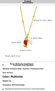 Detail view of gold tulip pendant necklace with pearl and 45cm stainless steel chain