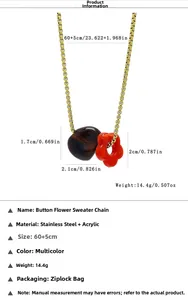 Détails du collier pull fleur avec pendentifs en acrylique et dimensions du produit