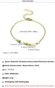 Detail of beaded bracelet with natural stone beads and shell heart charm, size 16+5cm