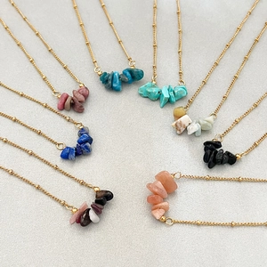 Collana Pendente In Pietra Naturale Frantumata Acciaio Inossidabile Placcato Oro 18K Catena A Sfere Gioielli Boho Donna