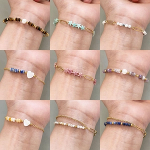 Pulsera de Empalme de Piedra Natural de Acero Inoxidable Chapado en Oro 18K Colgante de Corazón Estrella Joyería para Mujer