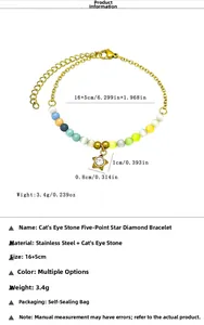 Dettaglio del bracciale stella occhio di gatto con misure 16+5cm e peso di 3,4g