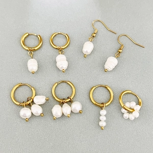 Boucles D'oreilles En Acier Inoxydable Plaqué Or Perles D'eau Douce Baroque Pendantes Pour Femmes Vintage