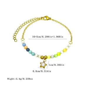 Bracciale dorato in acciaio inossidabile con perline colorate e ciondolo stella
