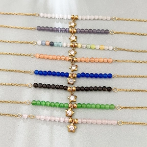 Bracciale minimalista con perline in acciaio inox e ciondolo a stella in otto colori