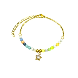 Bracciale minimalista in acciaio inox con perline occhio di gatto colorate e stella