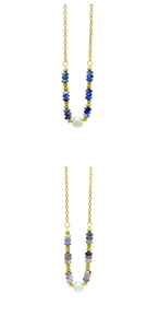 Detail of 18k gold plated stainless steel necklaces with natural stone beads and pearls