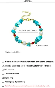 Detail of freshwater pearl and turquoise stone bracelet with 16 plus 5cm length specs