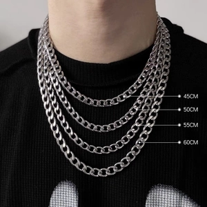Polished stainless steel Cuban chain necklace set for men and women in various lengths