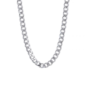 Polished silver stainless steel Cuban link necklace with classic NK chain design