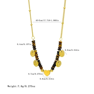 Collier cœur rétro avec perles œil de tigre et chaîne en acier inoxydable détails