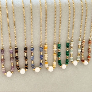 18K Gold Plated Stainless Steel Necklace With Natural Stone Abacus Beads And Artificial Baroque Pearl Bohemian Jewelry For Women