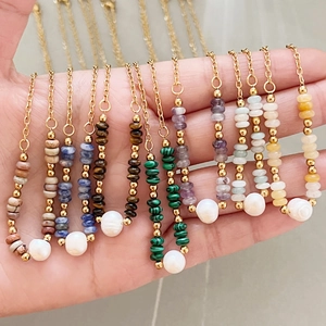 18k gold plated stainless steel necklaces with natural stones and baroque pearls
