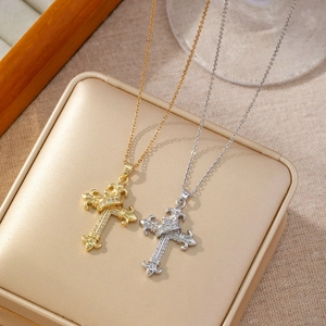 Hip hop iced out cross pendant necklaces in gold and silver with micro-paved zircons