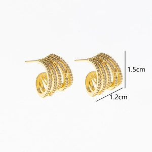 Boucles d'oreilles C dorées élégantes avec pavé de cristaux et étoile, 1,5 x 1,2 cm