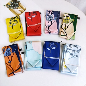 Silk floral twilly scarves for women featuring classical plum blossom patterns in 8 colors