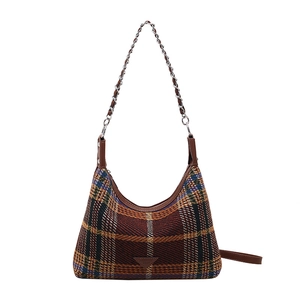 Vintage plaid hobo shoulder bag with a mix of leather and silver chain strap