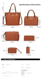 Ensemble de sacs en PU marron avec dimensions détaillées et motif de treillis diamant