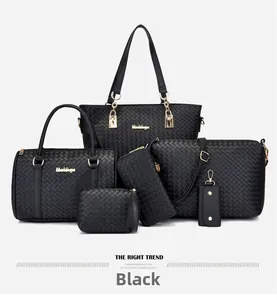 Détails d'un ensemble 6 pièces noir avec cuir PU tressé et finitions dorées