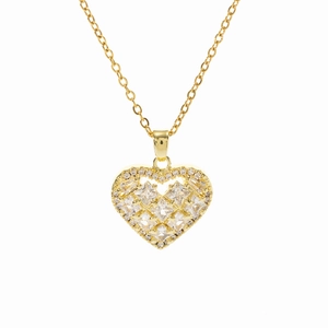 Elegante collana con ciondolo a cuore dorato con zirconi bianchi e catenina a maglia O