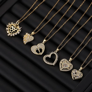 Vergoldete farbige Zirkonia Herz Anhänger Halskette Set, elegante Schlüsselbeinkette für Damen.