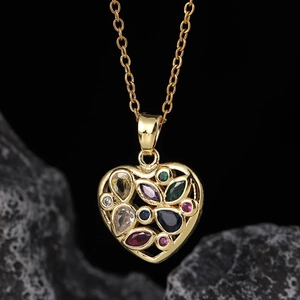 Vergoldete bunte Zirkonia Herz Anhänger Halskette für Damen elegante Schlüsselbeinkette