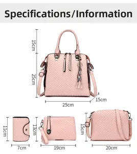 Tableau des tailles pour ensemble de sacs roses incluant cabas, bandoulière et pochette