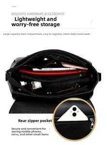 Détails de l'intérieur spacieux et des compartiments du sac à bandoulière en cuir souple