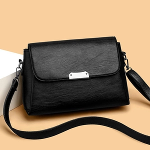 Sac Bandoulière Femme Cuir PU Grainé Rabat Boucle Métal Argenté Bandoulière Réglable Rétro Minimaliste Mode