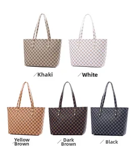 Detailed grid showing five colors of large monogram tote bags with shoulder straps