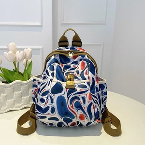 Fashionable Oxford travel backpack with blue and red marble print for women's outdoor use