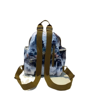 Ink landscape print oxford backpack with anti-theft back pocket and adjustable straps