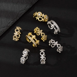 Star Hexagram Flower Adjustable Open Rings For Women Copper With Shiny Zircon Minimalist Light Luxury Jewelry