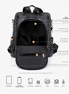 Dettaglio dell'interno dello zaino capiente con layout a tasche multiple organizzate