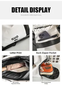 Détail du sac de voyage Oxford imperméable avec séparation humide-sec et range-chaussures