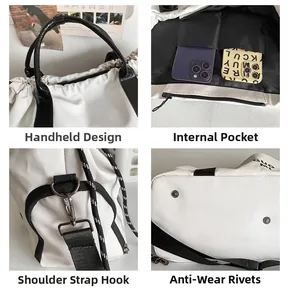 Détails de la poignée, poches internes, crochets de bandoulière et rivets de protection