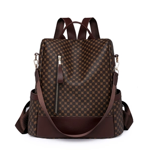 Fashion Backpack Women PU Leather Geometric Print Large Capacity Vintage Style Travel Daily Streetwear Shoulder Bag
