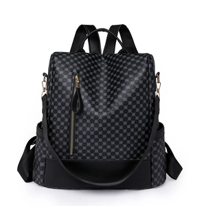 Zaino Moda Donna Pelle PU Pied-De-Poule Stampa Geometrica Grande Capacità Idrorepellente Viaggio Casual Stile Vintage
