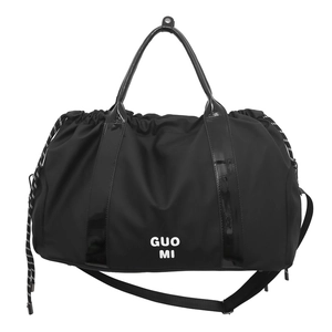 Sac de voyage en tissu Oxford noir imperméable avec cordon de serrage et grande capacité