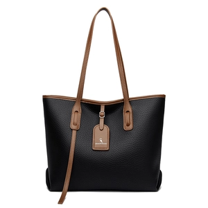 Borsa Tote da Donna Grande Capacità in Morbida Pelle PU Trama Litchi Colore a Contrasto Borsa a Tracolla Pendolare