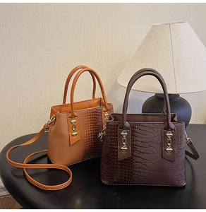 Dual large capacity fashion handbags in brown and caramel with crocodile texture detail