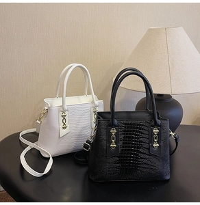 Detail showing high-quality crocodile pattern leather bags with elegant gold metal buckles