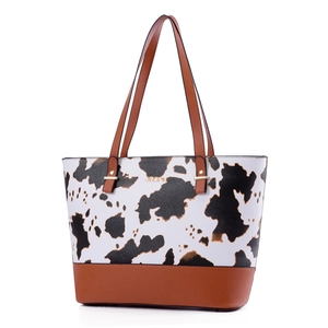 Grand sac cabas avec motif vache et anses en cuir marron pour femmes