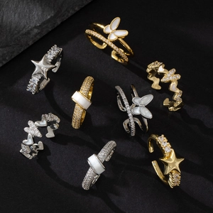Bagues Ouvertes Réglables Cuivre Zircon Papillon Étoile Forme De Coeur Micro Pavé Creux Bijoux Élégants Pour Femmes