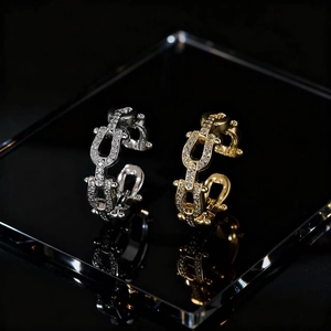 Geometric Horseshoe Buckle Finger Ring Copper Micro Zirconia Inlaid Industrial Chain Style Fashion Jewelry For Women