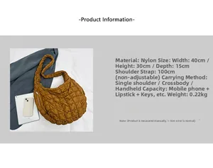 Detail of caramel brown quilted nylon puffer bag showing soft cloud texture and large capacity