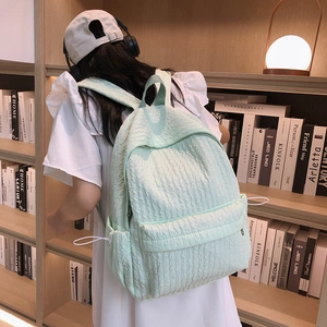 Sac à dos vert menthe minimaliste avec texture plissée 3D et grande capacité étudiante