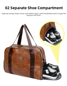 Borsa da palestra in ecopelle marrone con scomparto laterale separato per le scarpe