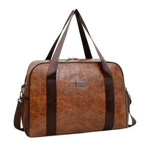 Borsa da viaggio marrone in finta pelle di coccodrillo capiente con tracolla rimovibile